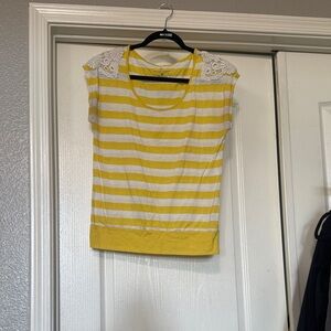 Yellow and White Striped Women's Top